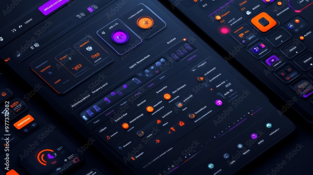 Gaming UI, dark fantasy theme, bold fonts, interactive menus, and dynamic in-game controls Gaming UI, dark fantasy theme, bold fonts, interactive menus, and dynamic in-game controls