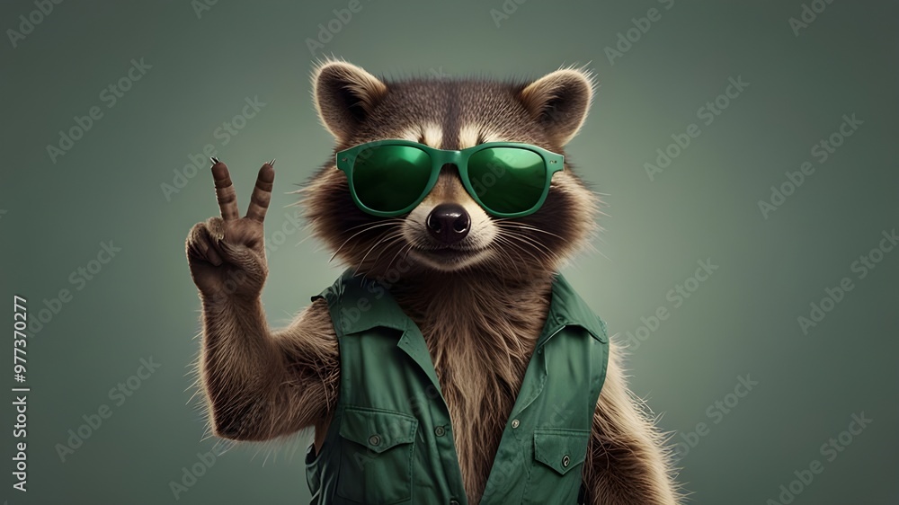Fototapeta premium Funny raccoon in green sunglasses