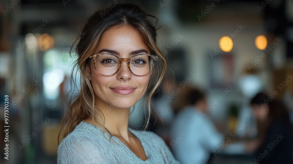A woman with glasses is smiling and posing for a picture A woman with glasses is smiling and posing for a picture