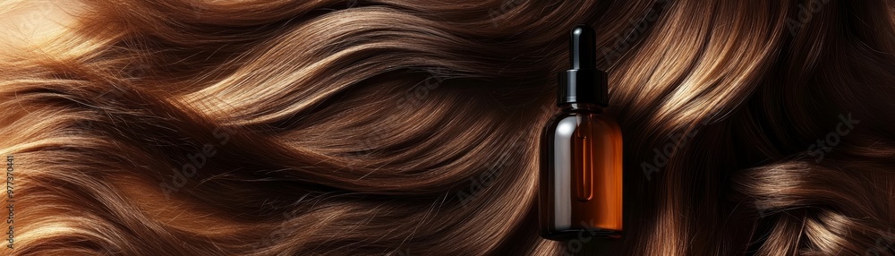 Luxurious hair with a nourishing oil bottle, perfect for beauty and hair care themes, highlighting shine and health. Luxurious hair with a nourishing oil bottle, perfect for beauty and hair care themes, highlighting shine and health.