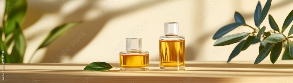 A serene display of essential oil bottles on a wooden surface, surrounded by lush greenery, creating a calming atmosphere. A serene display of essential oil bottles on a wooden surface, surrounded by lush greenery, creating a calming atmosphere.