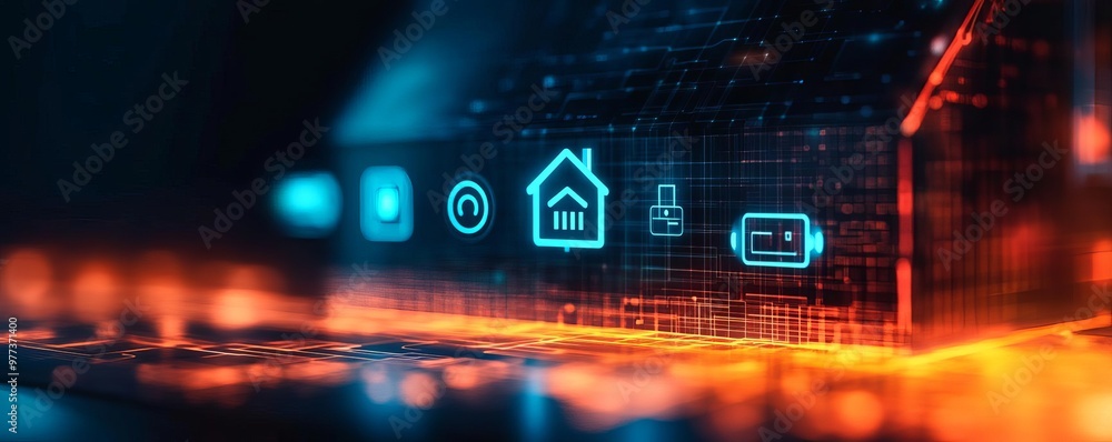 Home automation UI, futuristic design, sleek icons, easy device control, and smart home integration Home automation UI, futuristic design, sleek icons, easy device control, and smart home integration