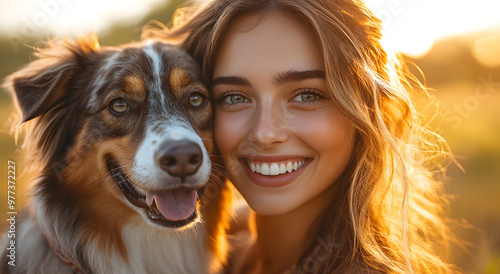 “Close-Up Portrait of an Attractive Young Woman with a Soft Smile”
 and dogf photo