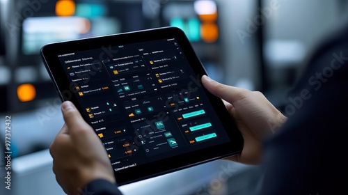 Inventory management UI, industrial style, monochrome design, dynamic data tables, and easy sync