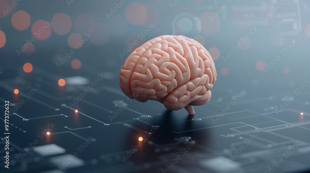 image features stylized brain on digital circuit background, symbolizing intersection of neuroscience and technology. image features stylized brain on digital circuit background, symbolizing intersection of neuroscience and technology.
