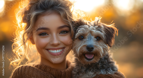 “Close-Up Portrait of an Attractive Young Woman with a Soft Smile”
 and dogf photo