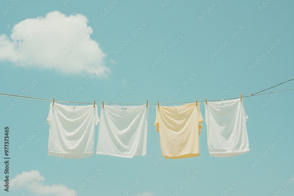 Clothes Hung by Pegs for Drying, Fresh Laundry on a Clothesline Outdoors Clothes Hung by Pegs for Drying, Fresh Laundry on a Clothesline Outdoors
