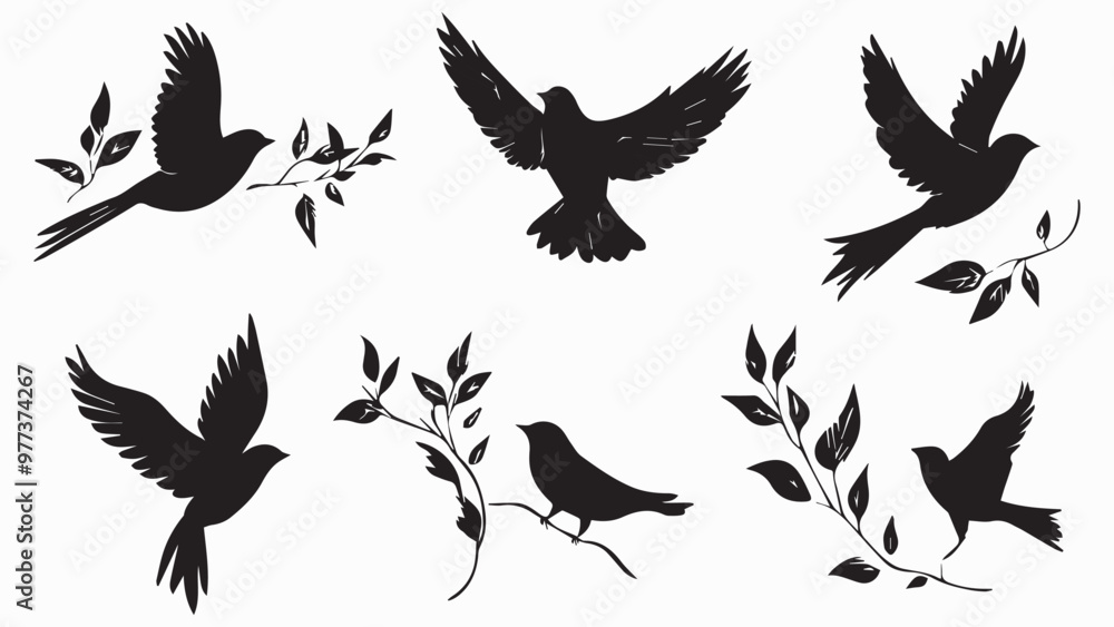 Set of black bird silhouettes. Vector elements for design. Set of black bird silhouettes. Vector elements for design.