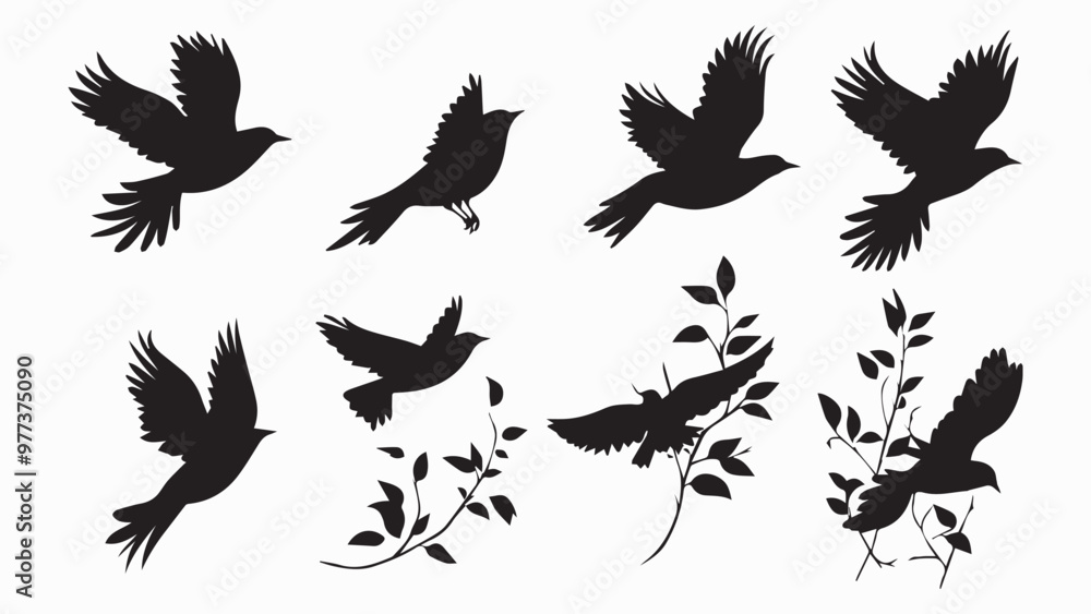 Set of black bird silhouettes. Vector elements for design. Set of black bird silhouettes. Vector elements for design.