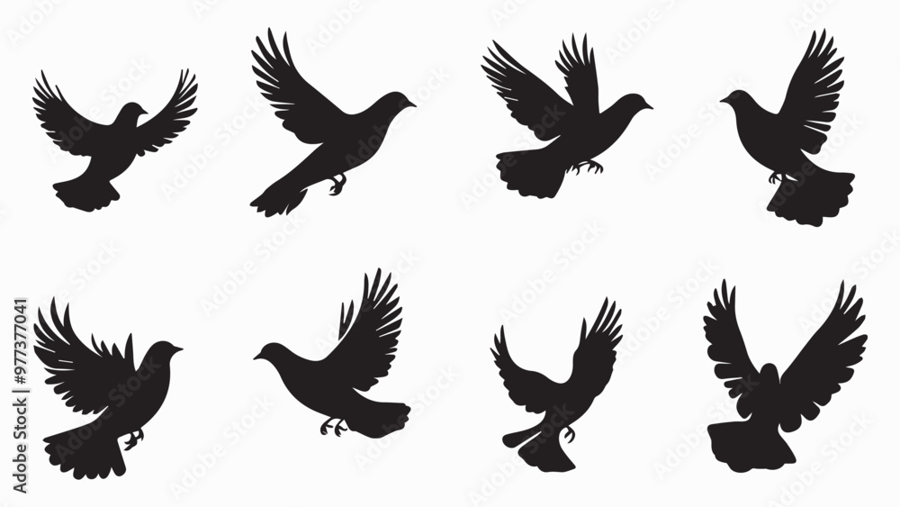 Obraz premium Set of black bird silhouettes. Vector elements for design.
