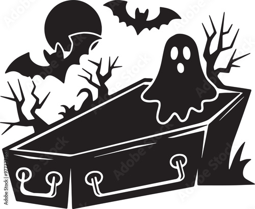 Halloween Coffin Silhouette Vector Icon illustration