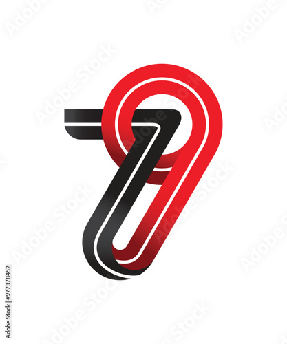 Letter 79 modern minimalist with line in the middle vector Illustration