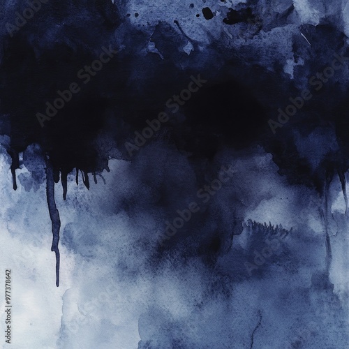 A captivating abstract watercolor painting featuring dark blue tones and soft gradients, perfect for modern art decor and backgrounds.
