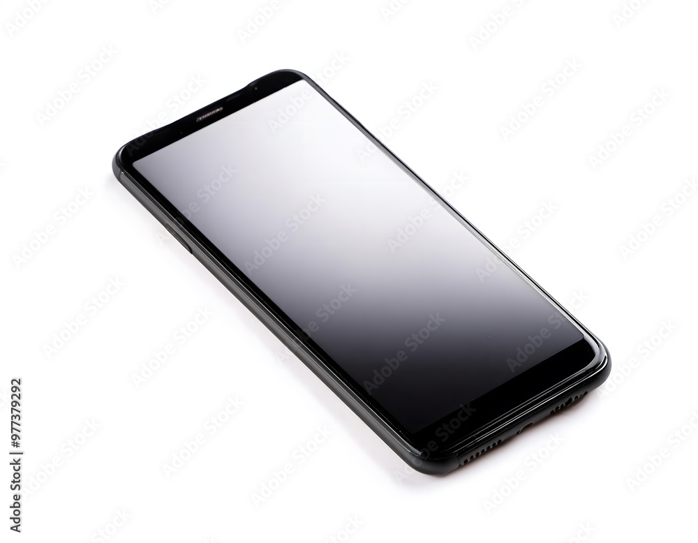 A modern smartphone with a blank screen, isolated on a white background. A modern smartphone with a blank screen, isolated on a white background.