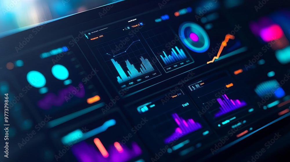 User interface, futuristic dashboard, neon blue accents, dark background, advanced analytics display User interface, futuristic dashboard, neon blue accents, dark background, advanced analytics display