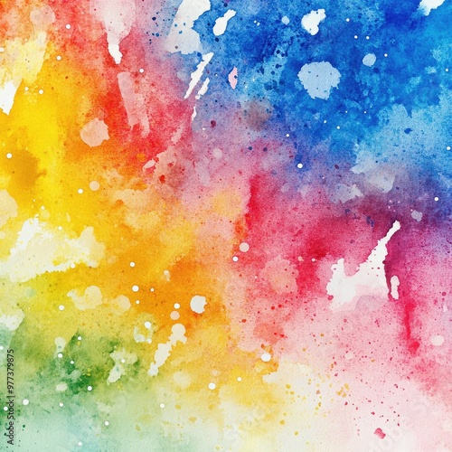 A vibrant watercolor background featuring a blend of blue, red, yellow, and green hues, perfect for creative projects.