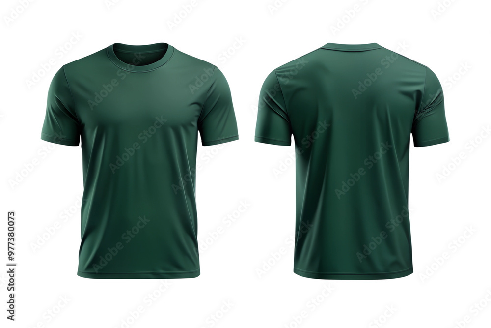forest green t-shirt template mockup, front and back view of plain. Png