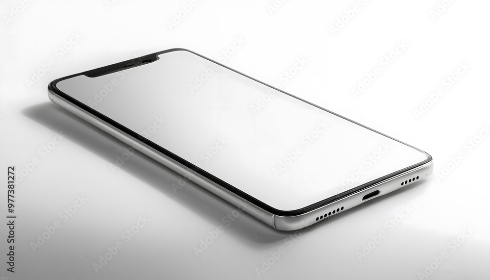 A modern smartphone with a blank screen, isolated on a white background. A modern smartphone with a blank screen, isolated on a white background.