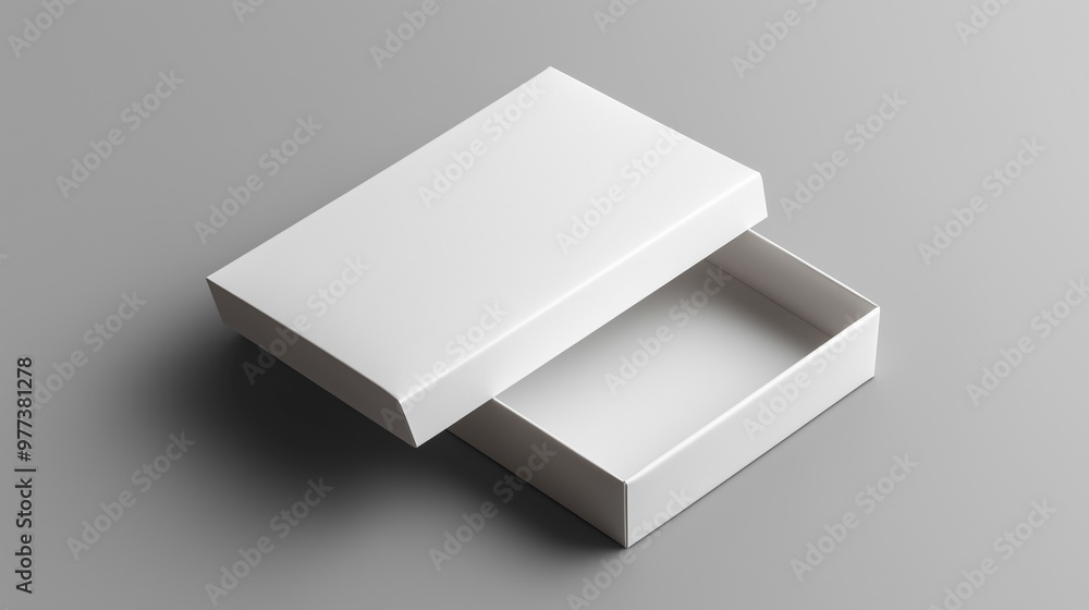 open white box mockup on gray background,  template for product presentation
