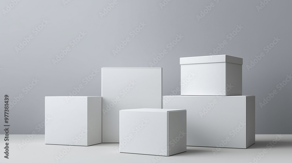 stacked white boxes mockups in different sizes, template for delivery shipping presentation stacked white boxes mockups in different sizes, template for delivery shipping presentation