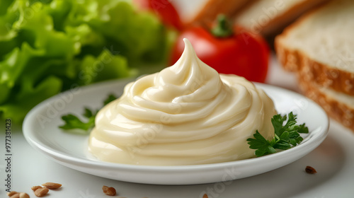 Mayonnaise Dollop on a Plate with Sandwich Ingredients