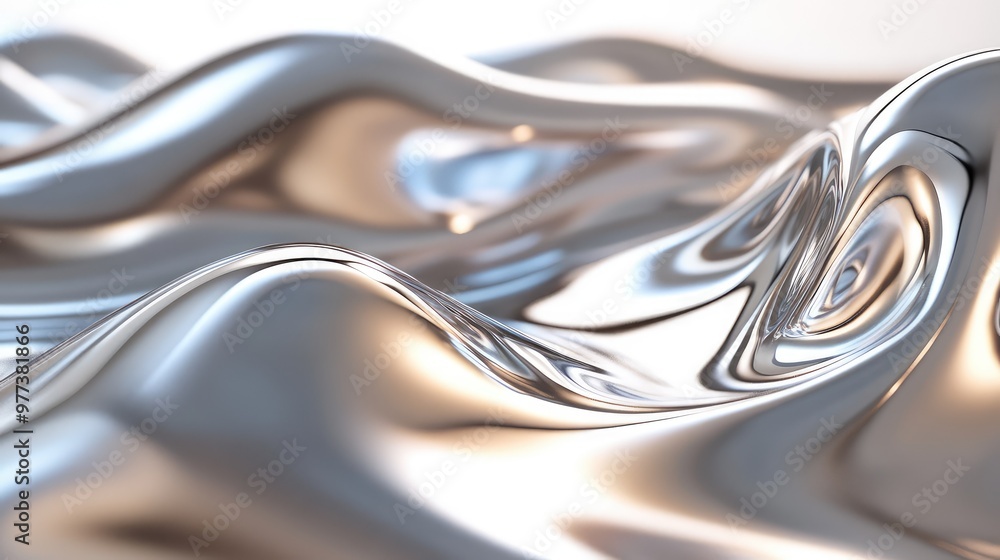 Smooth, flowing waves of liquid metal gently shifting under a soft light source. Smooth, flowing waves of liquid metal gently shifting under a soft light source.
