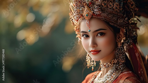 A beautiful Thai woman in a traditional costume.