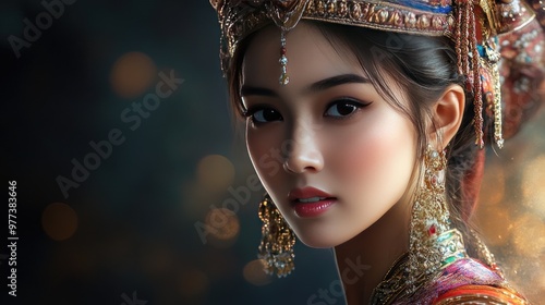 A beautiful Thai woman in a traditional costume.