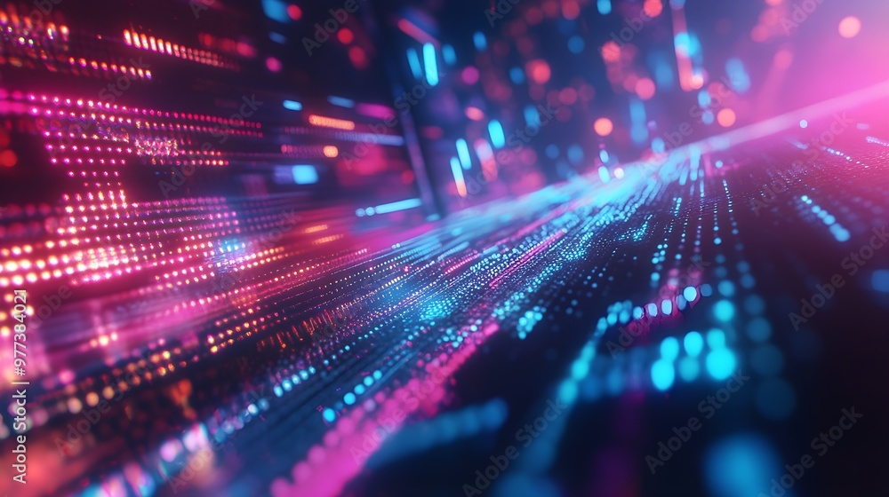 Futuristic holographic data streams with vibrant neon lights - modern technology Futuristic holographic data streams with vibrant neon lights - modern technology