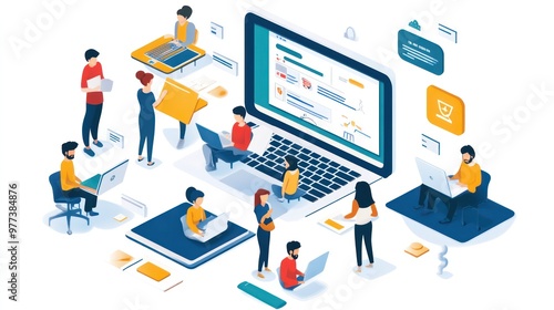 A group of people are working on a laptop computer