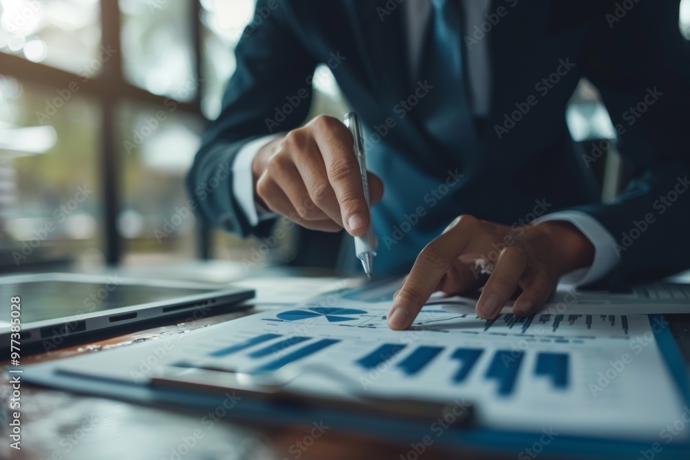 Banking business, finance and investment concept. Businessman analyzing market data, financial graph report, economic growth, business strategy, planning and solution, risk management Banking business, finance and investment concept. Businessman analyzing market data, financial graph report, economic growth, business strategy, planning and solution, risk management