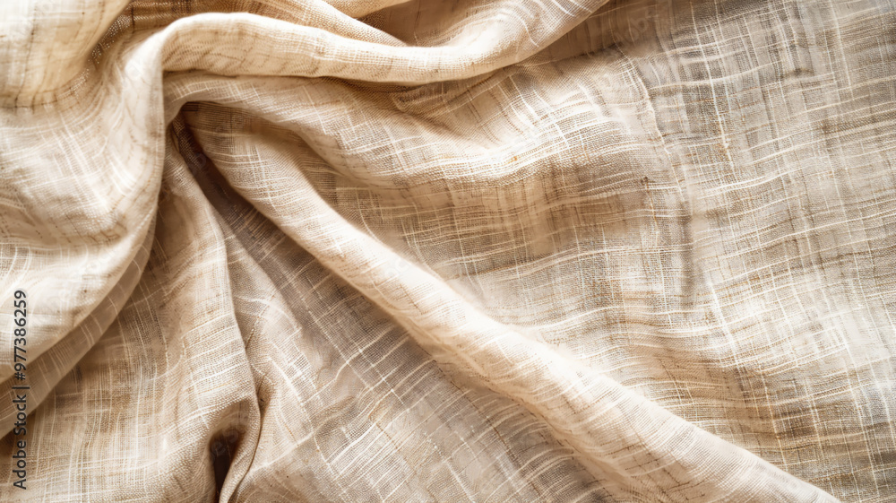 Beige linen fabric background with copy space from Top View Beige linen fabric background with copy space from Top View