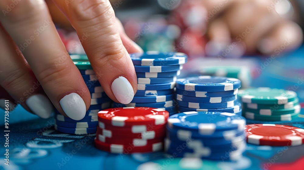 Rolling Chips in Hand: Hands rolling poker chips between fingers, a common habit at the table.
