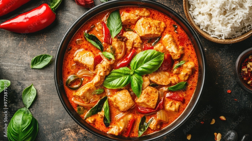A delicious Thai curry served in a bowl. A delicious Thai curry served in a bowl.
