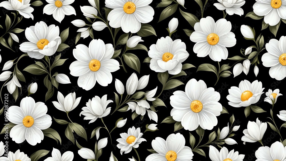 base xl pretty white theme flowers on black background, egg mosaic style base xl pretty white theme flowers on black background, egg mosaic style