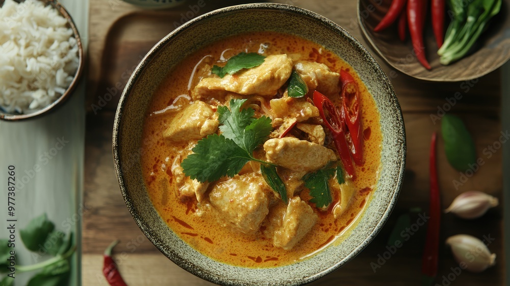 A delicious Thai curry served in a bowl. A delicious Thai curry served in a bowl.