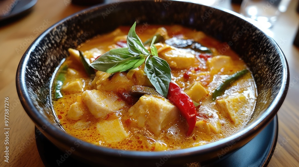 A delicious Thai curry served in a bowl. A delicious Thai curry served in a bowl.