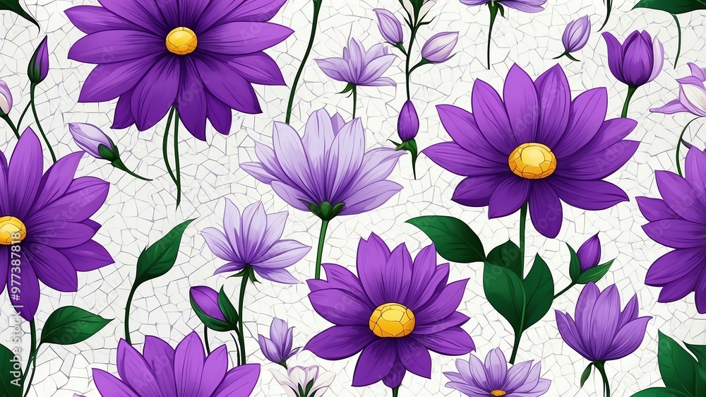 base xl pretty purple theme flowers on white background, egg mosaic style base xl pretty purple theme flowers on white background, egg mosaic style