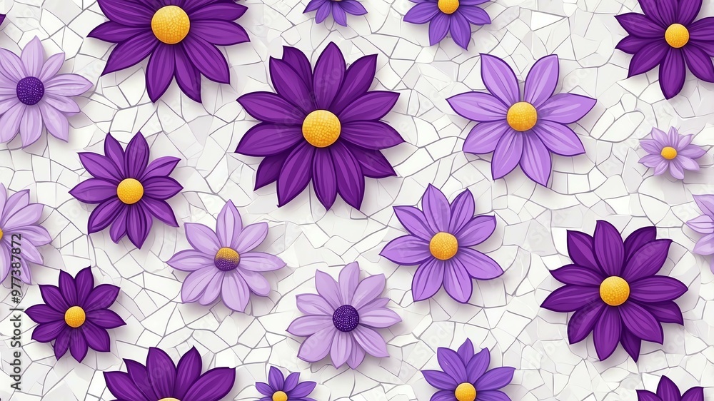 Fototapeta premium base xl pretty purple theme flowers on white background, egg mosaic style