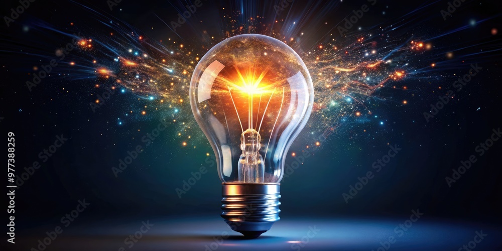 A bright idea sparks to life inside a glowing lightbulb, symbolizing creativity, innovation, and sudden realization, set against a dark gradient background. A bright idea sparks to life inside a glowing lightbulb, symbolizing creativity, innovation, and sudden realization, set against a dark gradient background.