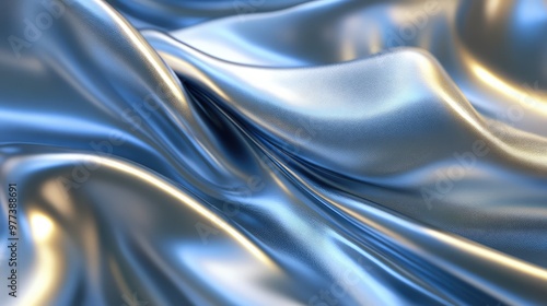 Twisting 3D ribbons of metallic fabric floating softly through space.