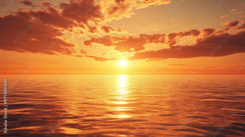 Fototapeta premium A golden sunset over a calm ocean