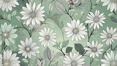 base xl pretty gray theme flowers on light green background, egg mosaic style