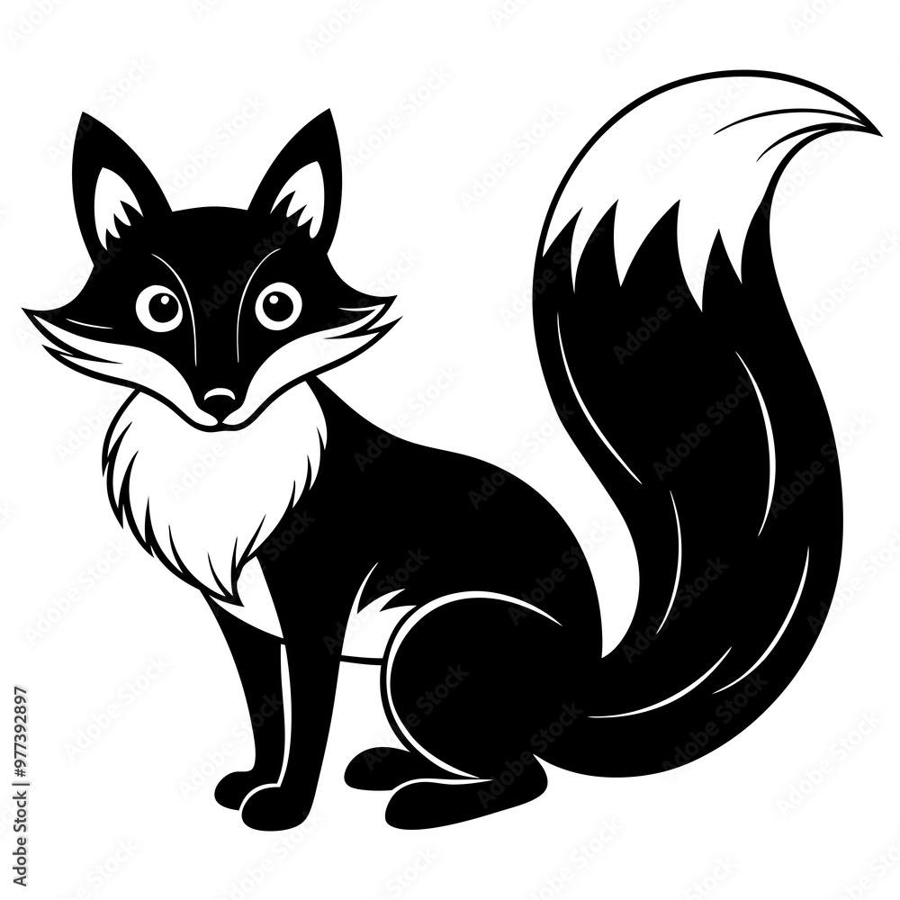 Fox with a curled tail and a sneaky look, vector Fox with a curled tail and a sneaky look, vector
