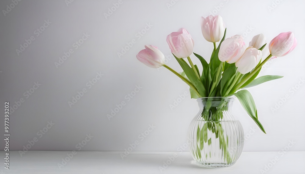 Glass vase with blooming tulips Glass vase with blooming tulips