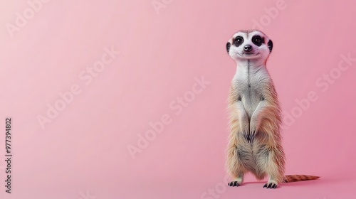 Wallpaper Mural A curious 3D meerkat standing alert, set against a pastel backdrop, symbolizing the vigilant and observant behavior of zoo meerkats Torontodigital.ca