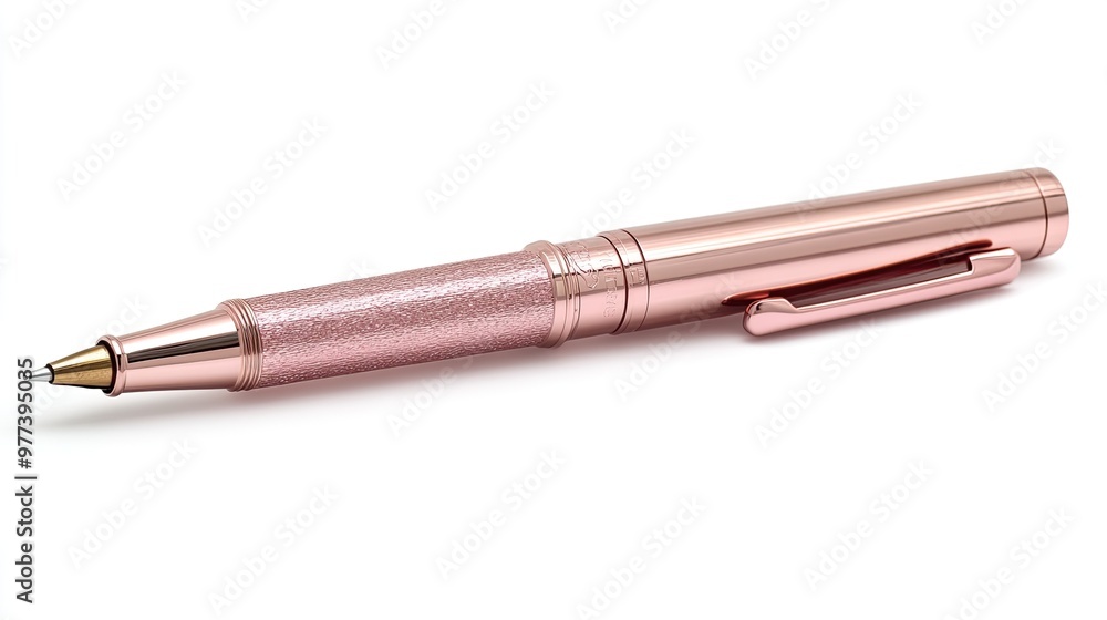 A pink gold pen with a shimmering metallic finish A pink gold pen with a shimmering metallic finish