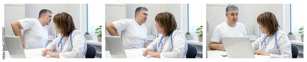 Male Patient Complaining of Backache to Doctor Male Patient Complaining of Backache to Doctor