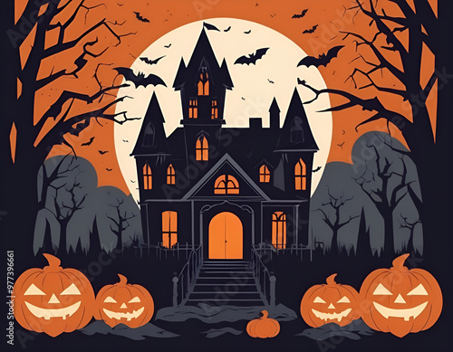 halloween background with pumpkin, halloween background with house, halloween background with pumpkin and bats