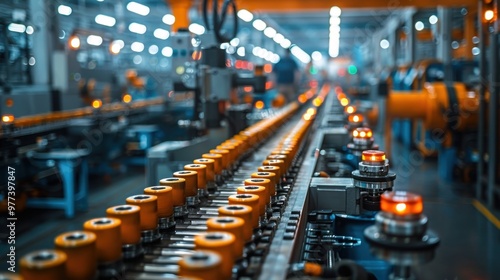 The production line at the factory. Empty conveyor belt in the warehouse